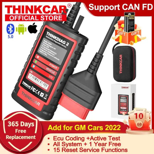 10pcs Thinkcar ThinkDiag 2 ALL Car Canfd protocol All Reset Service 1 Year Free OBD2 Diagnostic Tool Active Test ECU Coding - Dynamex