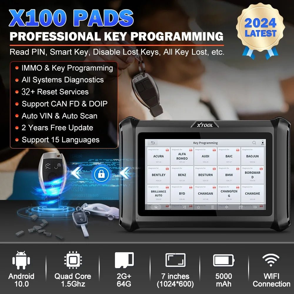 2024 Newest XTOOL X100 PADS Car IMMO/Key Programming Tool OBD2 Diagnostic Tool X100 PAD All Key Lost Code Reader with EEPORM - Dynamex