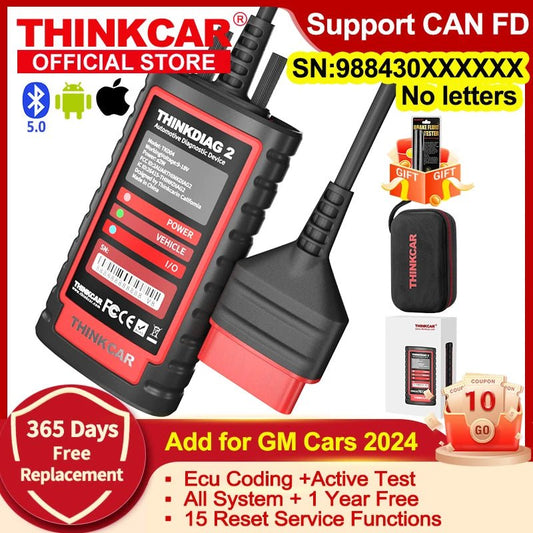 2024 Thinkcar ThinkDiag 2 ALL Car Canfd protocol All Reset Service 1 Year Free OBD2 Diagnostic Tool Active Test ECU Coding - Dynamex