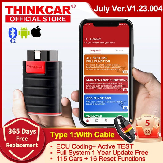 2024 ThinkDiag hot July ver Bluetooth Code Reader OBD2 Scanner Andriod IOS Diagnostic Tool OIL Reset Service Instead of EasyDiag - Dynamex