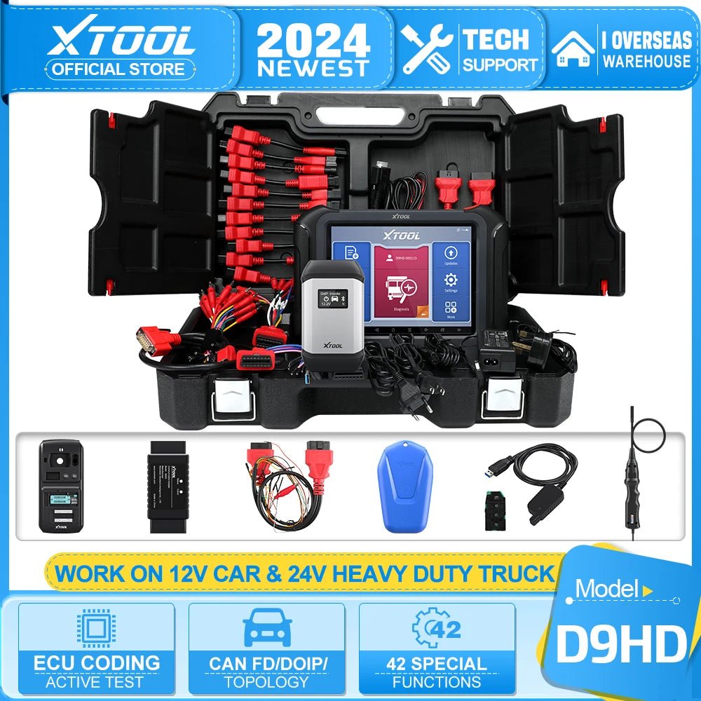2024 XTOOL D9HD Full Set For 12V Car 24V Heavy Duty Trucks Car Diagnostic Tools ECU Coding Bi-Directional Scanner 42+ Services - Dynamex