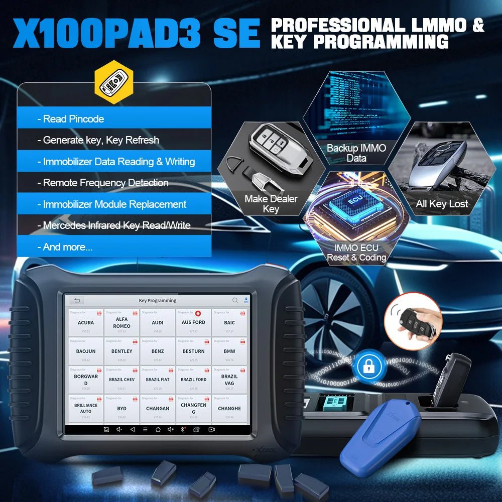 2024 XTOOL X100 PAD3 SE Auto Key Programmer All Key Lost Built-in CAN FD Car Diagnostic Tools ECU Coding Bi-Directional Control - Dynamex