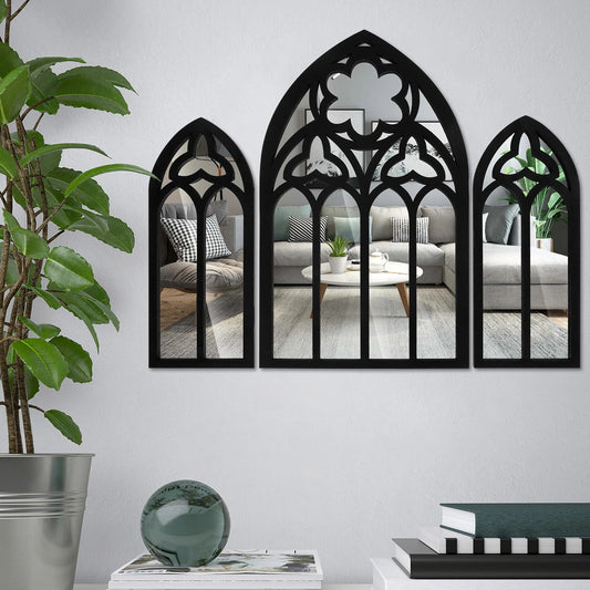 3Pcs Gothic Wall Arch Mirrors Set Cathedral Arched Mirror Decor Decorative for Living Room Bedroom Entryway Bathroom Vanity Home - Dynamex