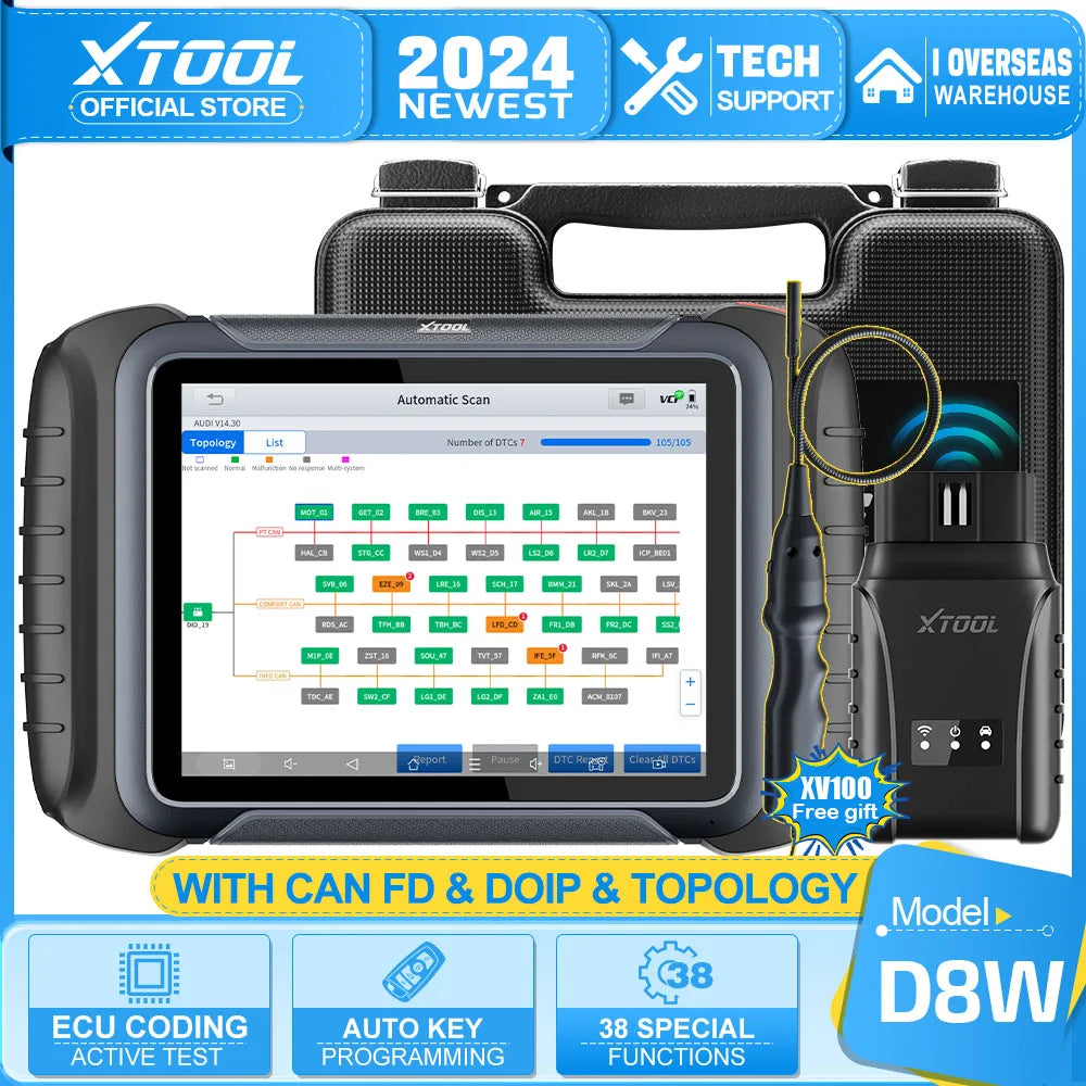 XTOOL D8W WIFI OBD2 Car Diagnostic Tools ECU Online Coding Bi-directional Control Key Programming 38 Resets CAN FD DOIP PK D8 BT - Dynamex
