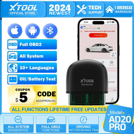 XTOOL Advancer AD20Pro Bluetooth OBD2 Scanner All Systems Car Diagnostic Tools Code Reader With Engine Oil Reset & Battery Test - Dynamex