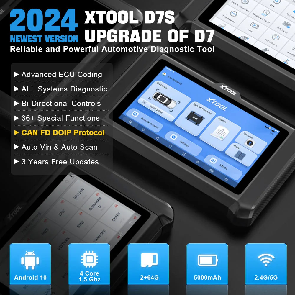 XTOOL D7S All Systems Car Diagnostic Tools Bidirectional Scanner ECU Coding 38 Reset Function Key Programmer Built in CANFD DOIP - Dynamex