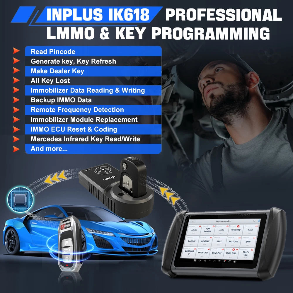 XTOOL InPlus IK618 With KC501 M822 SK1 KS01 Key Programmer All Key Lost Car Diagnostic Tools ECU Coding 38 Service as X100 PAD3 - Dynamex