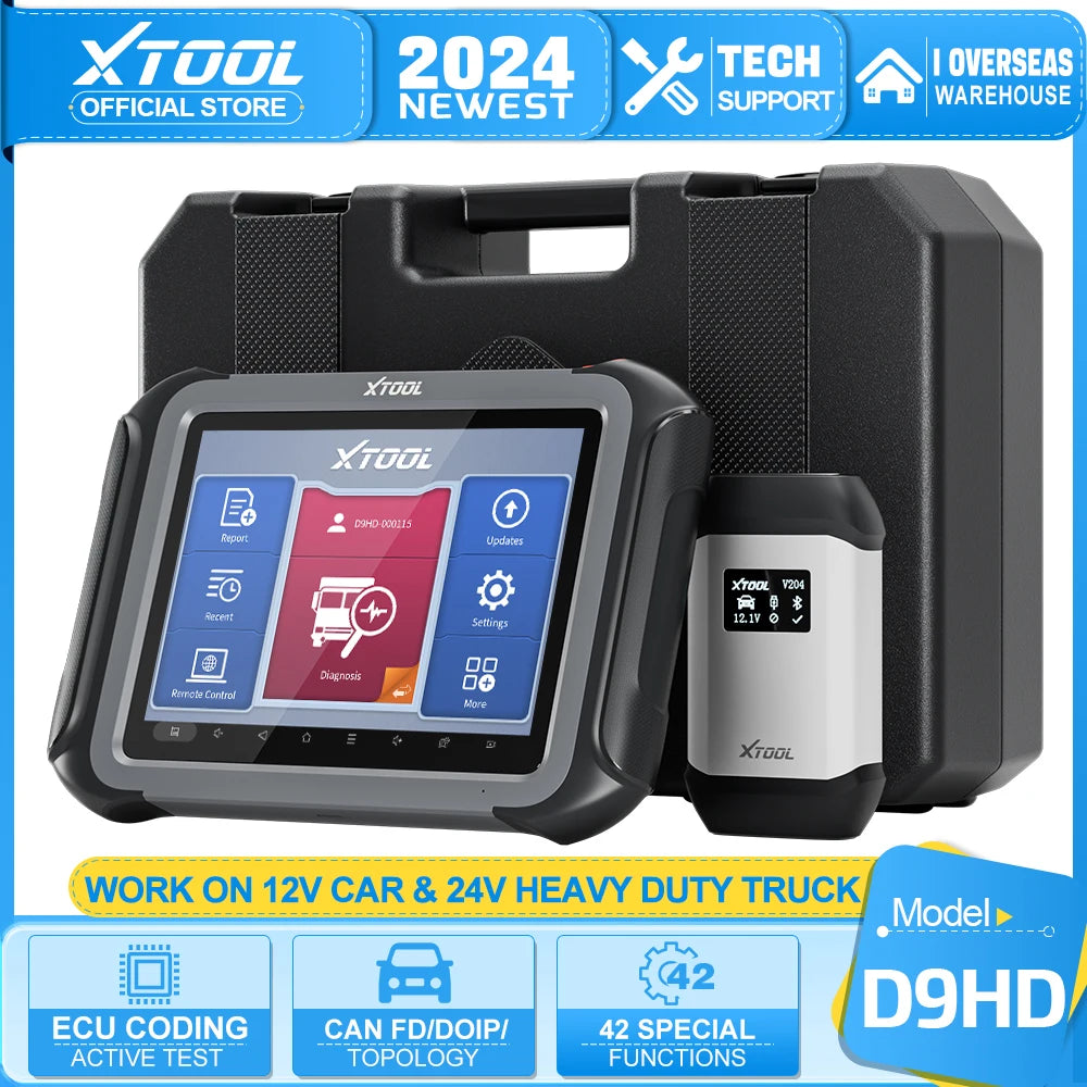 XTOOL D9HD 12V 24V Heavy Duty Truck Diagnostic Tool All System Active Test ECU Coding Key Programming With CANFD DOIP Topology - Dynamex