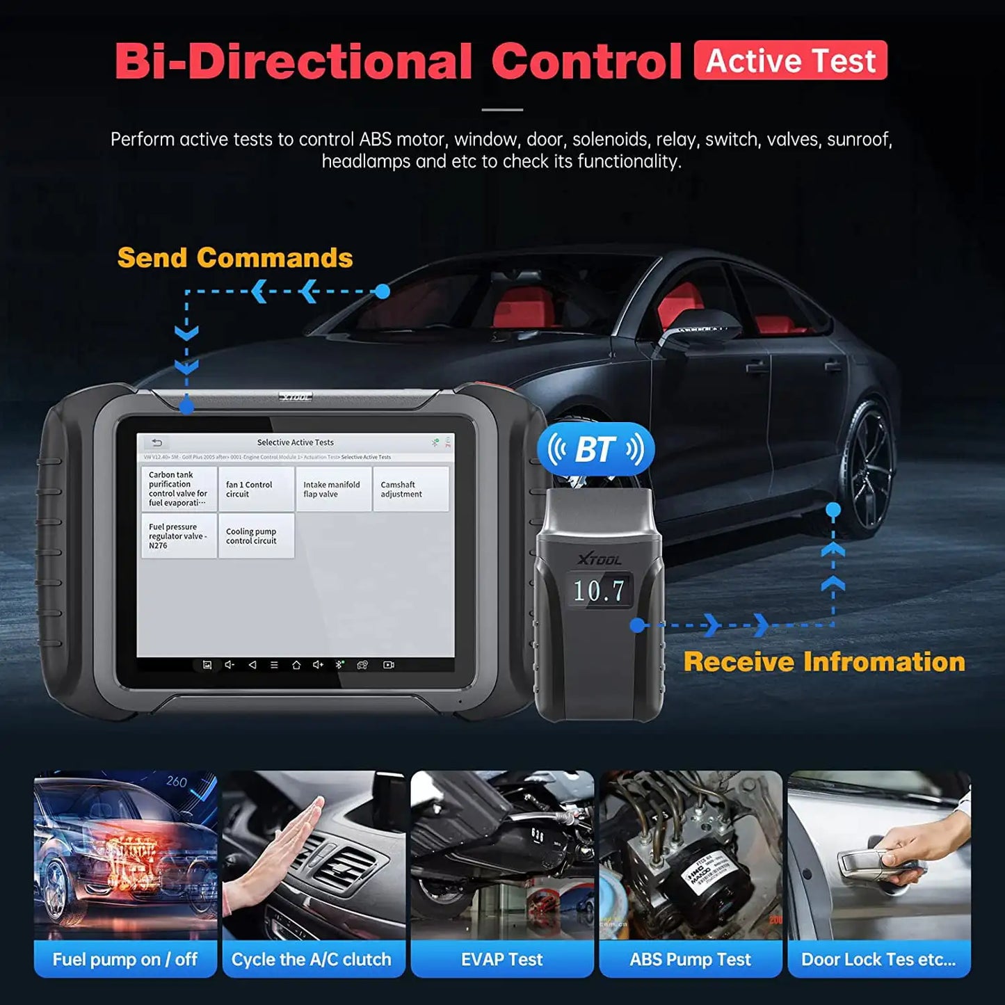 XTOOL D8 BT Car Diagnostic Tools OBD2 Scanner Full System ECU Coding Active Test Car Key Programming Wireless Automotive Scanner - Dynamex
