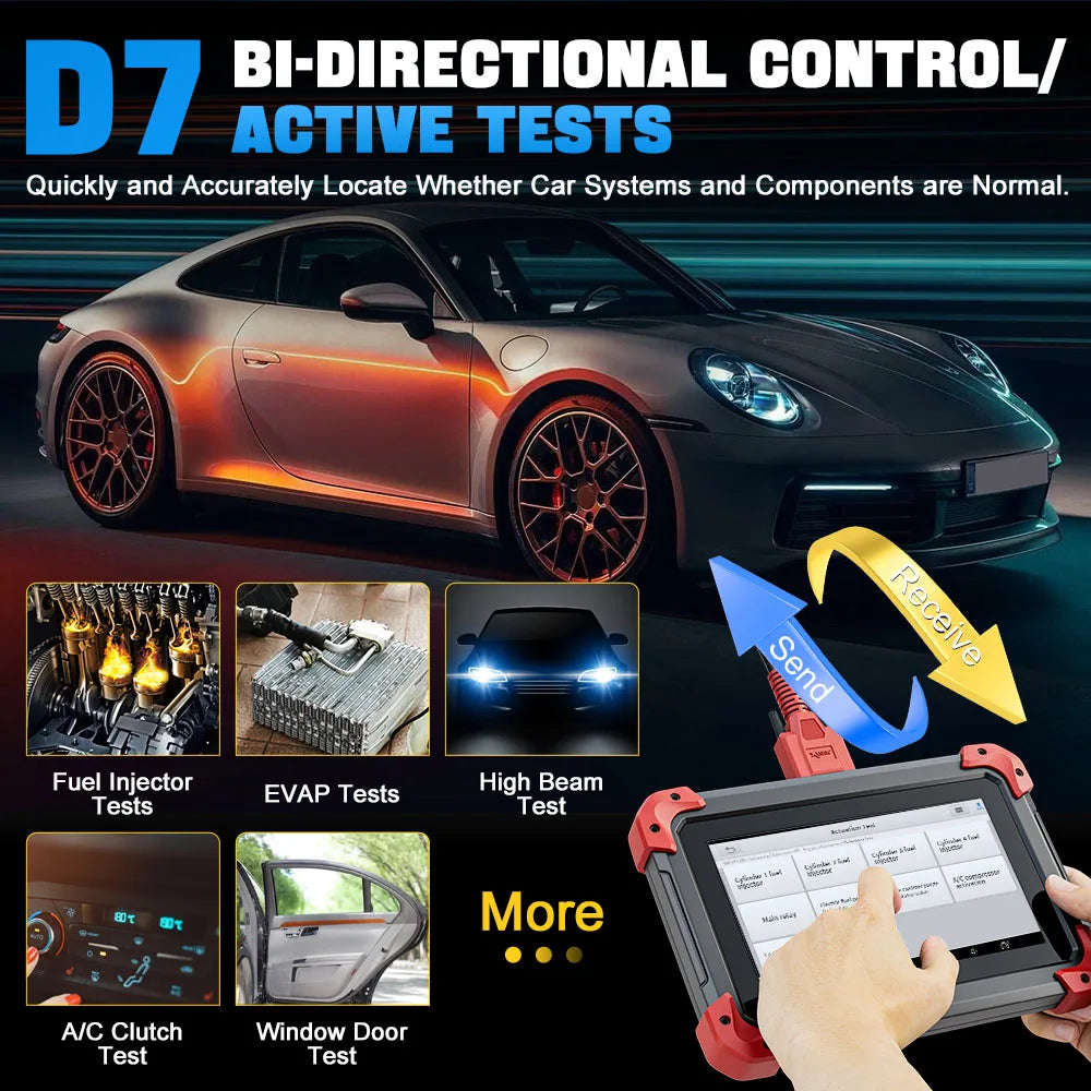 XTOOL D7 All System Car Diagnostic Tools Bidirectional Scanner ECU Coding Key Programmer 38+ Services Add CANFD Functions PK D7S - Dynamex