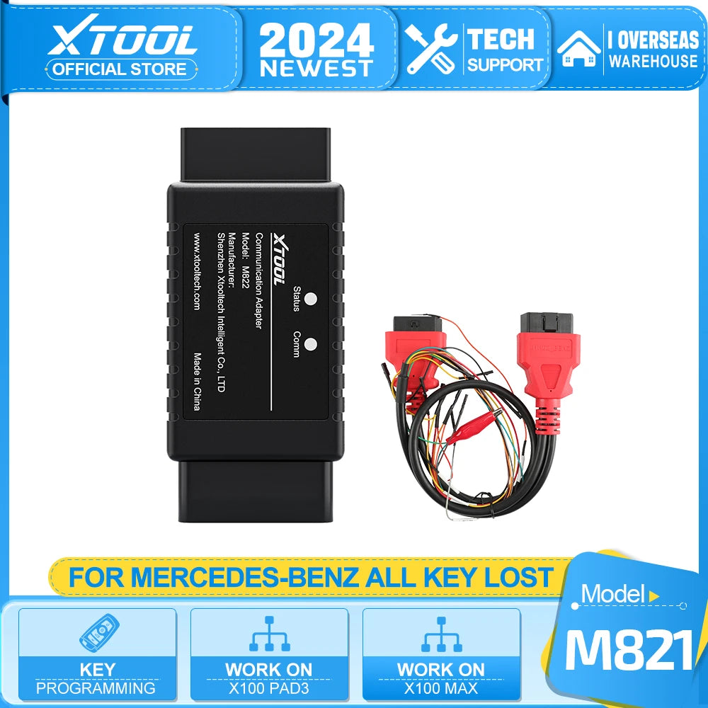 XTOOL M821 M822 Adapter for Mercedes-Benz All Key Lost Need Work with Key Programmer KC501, Applicable on X100 Pad3 / X100 Max - Dynamex