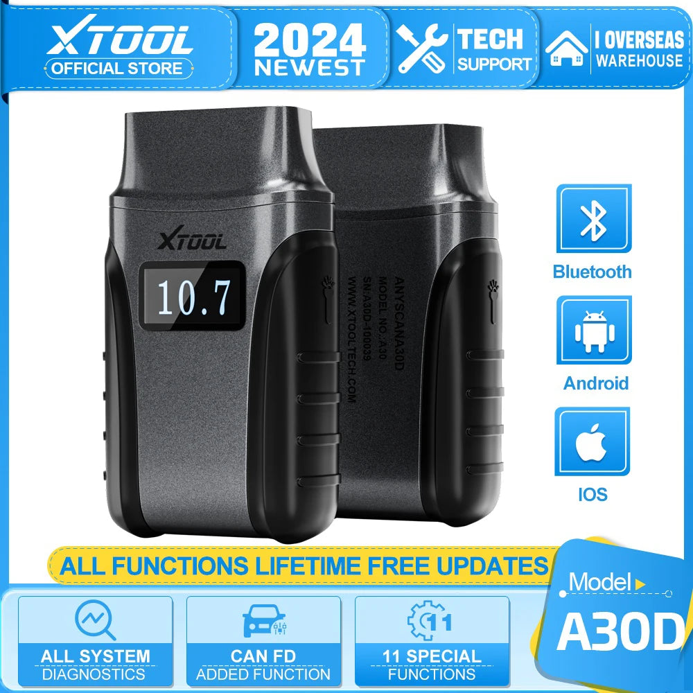 XTOOL Anyscan A30D All System Car Diagnostic Tools OBD2 Bluetooth Scanner 11 Resets Code Reader CAN FD All Software Free Update - Dynamex
