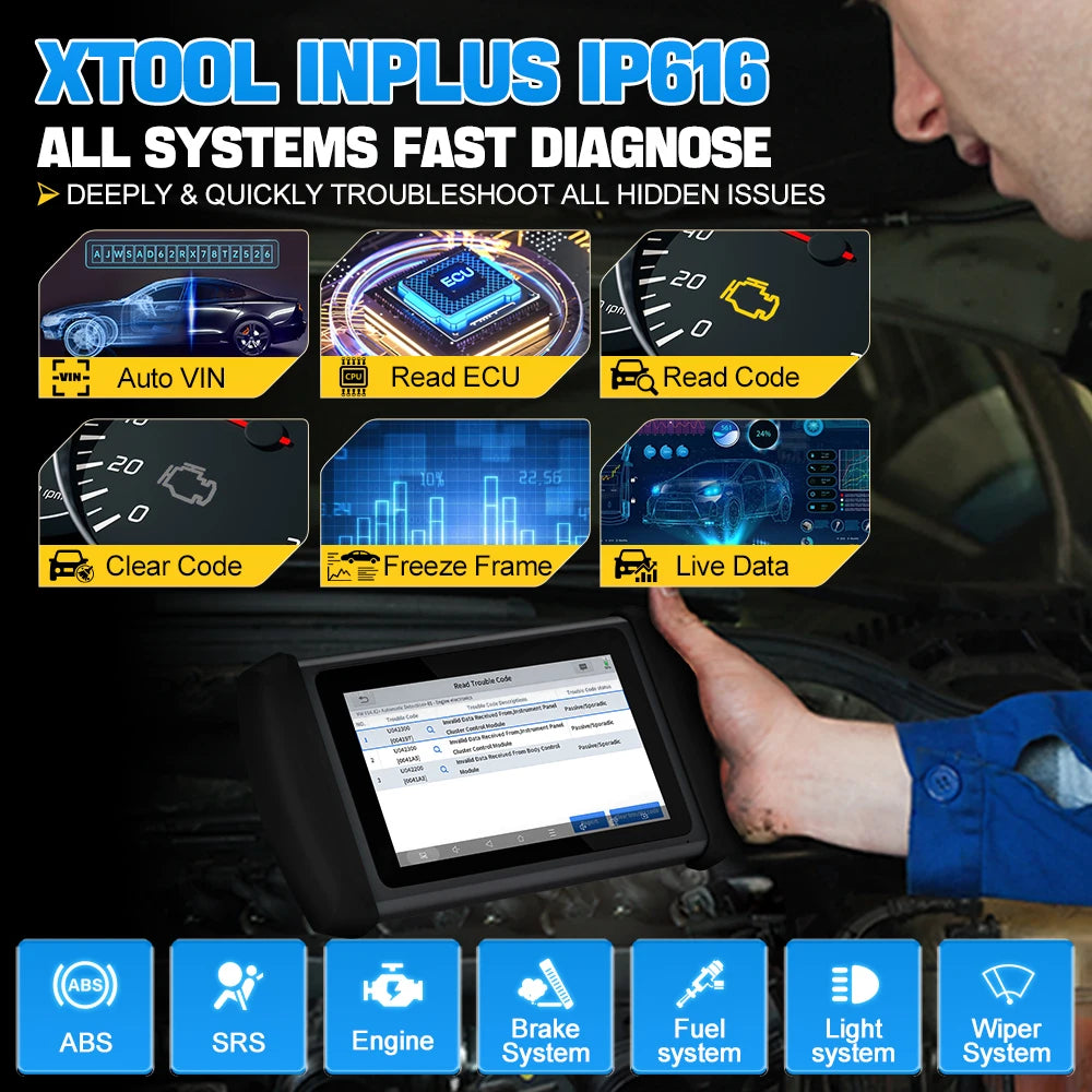 XTOOL InPlus IP616 Car Diagnostic Tools Full system Support CAN FD With DPF IMMO 31 Reset OBD2 Scanner Free Update Online - Dynamex
