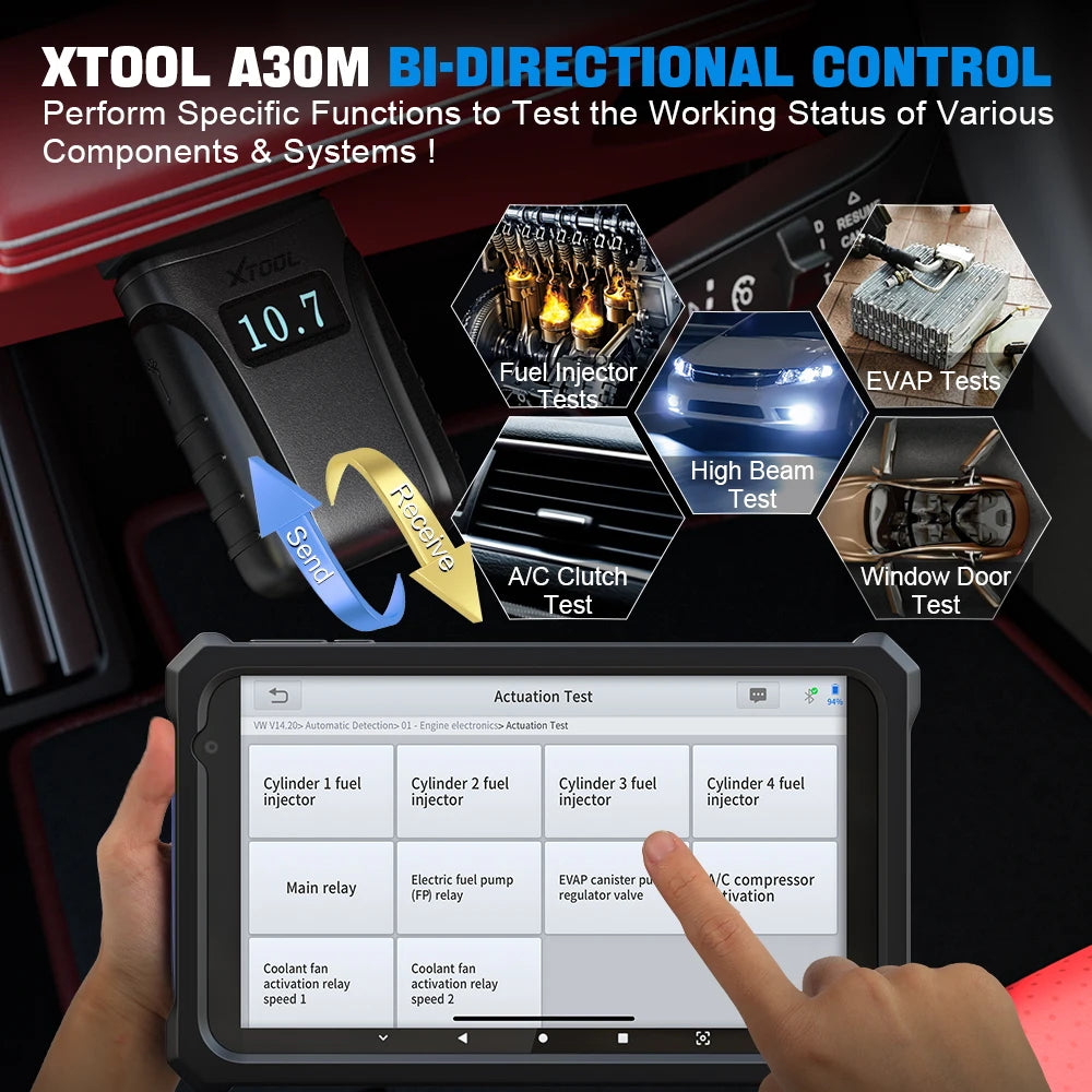 XTOOL A30M OBD2 Scanner Full System Bluetooth Car Diagnostic Tools Bi-directional Scanner 21 Reset Functions With CANFD Function - Dynamex