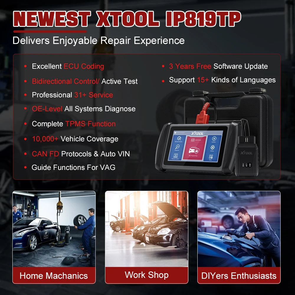XTOOL InPlus IP819TP TPMS Programming All Systems Diagnostic Bi-Directional Control 31 Reset Bluetooth Automotive WIth 4PC TS100 - Dynamex