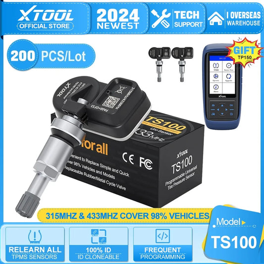 XTOOL 200PCS TS100 433MHz & 315MHz Sensors TPMS Programmer Tire Repair Tool Tire Pressure Monitor Tester Get a Free XTOOL TP150 - Dynamex