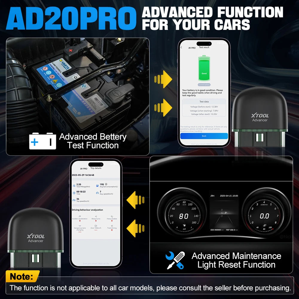 XTOOL Advancer AD20Pro Bluetooth OBD2 Scanner All Systems Car Diagnostic Tools Code Reader With Engine Oil Reset & Battery Test - Dynamex