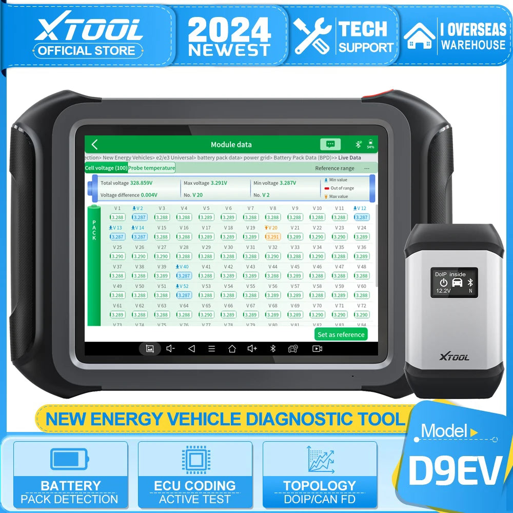 XTOOL D9EV Energy Vehicles Diagnostic Tools For Tesla For BYD With Battery Pack Dectection Active Test+ECU Coding Free Update - Dynamex