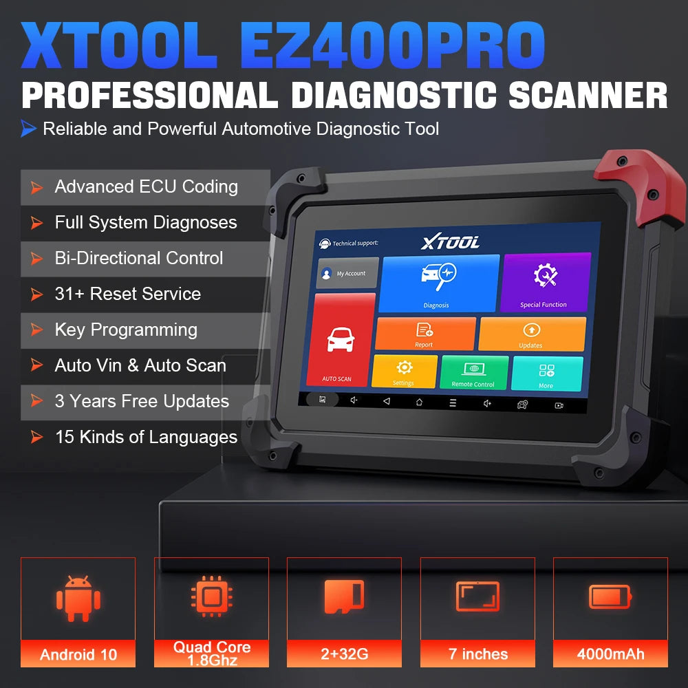 XTOOL EZ400PRO All System Car Diagnostic Tools Action Test ECU Coding 31+ Services Key Programming Tool OBD2 Scanner Free Update - Dynamex