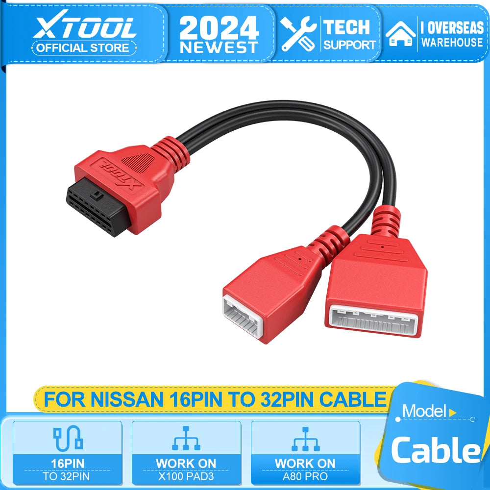 XTOOL Original for Nissan OBD2 Diagnostic Cables For Nissan 16Pin To 32Pin Cables Work On X100PAD3 A80 D8 D9 - Dynamex