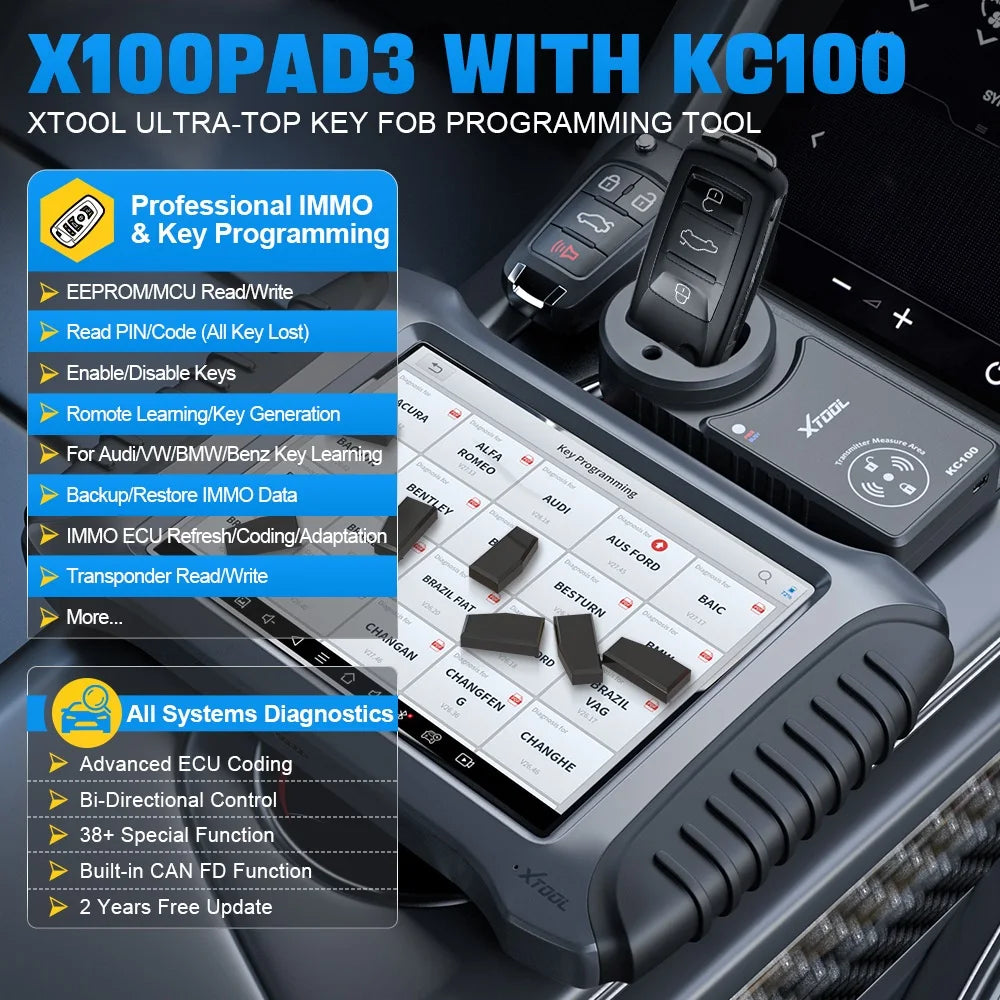 XTOOL X100 PAD3 Elite With KC100 Auto Key Programmer Car Diagnostic Tools IMMO & Key Programming All Key Lost 38 Services CAN FD - Dynamex