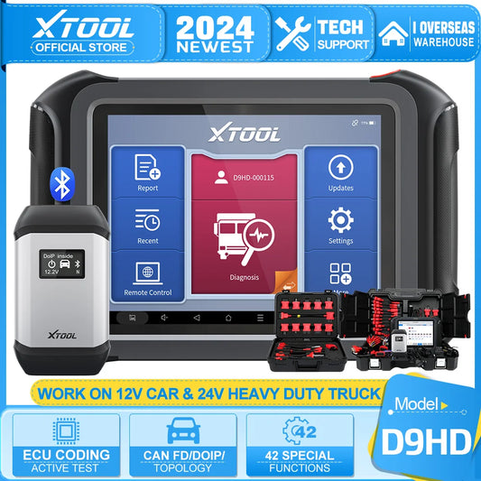XTOOL D9HD Heavy Duty Truck Scanner Full System Diagnostic Tool With Topology Key Programming 42 Service For 12V Cars 24V Trucks - Dynamex