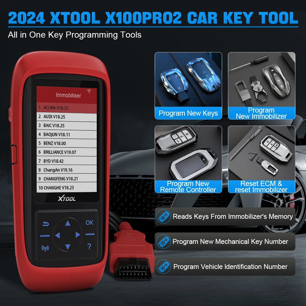 XTOOL X100 Pro2 OBD2 Automotive Scanner Key Programmer with EEPROM Adapter Code Reader Car Diagnostic Tools Lifetime Free Update - Dynamex