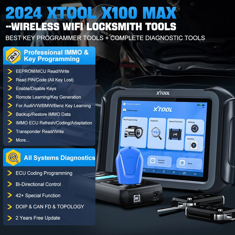 XTOOL X100 MAX IMMO Key Programmer All Key Lost Car Diagnostic Tool ECU Programming Bidirectional Scanner CAN FD DOIP Topology - Dynamex