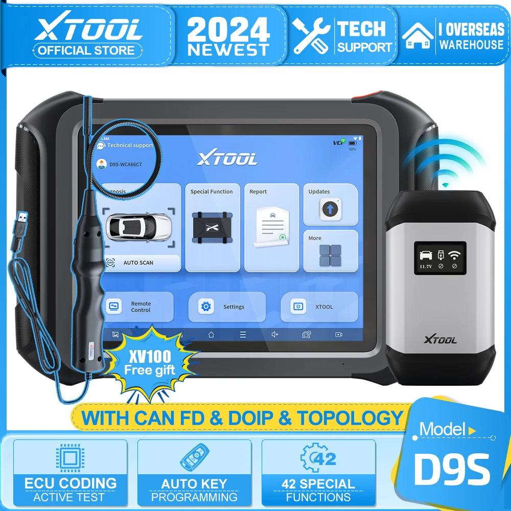 XTOOL D9 D9S Full System Car Diagnostic Tool Bi-Directional Control ECU Coding 42+ Resets Key Programming DOIP CANFD Topology - Dynamex