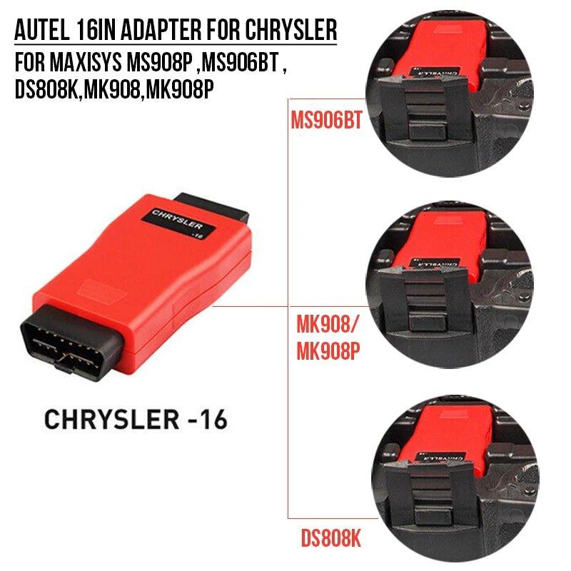 Autel 16Pin Adapter for Chrysler 16 Pin for Diagnostic Tool Maxisys PRO MS908P, MS906BT, DS808K, MK908, MK908P, Maxisys Elite - Dynamex