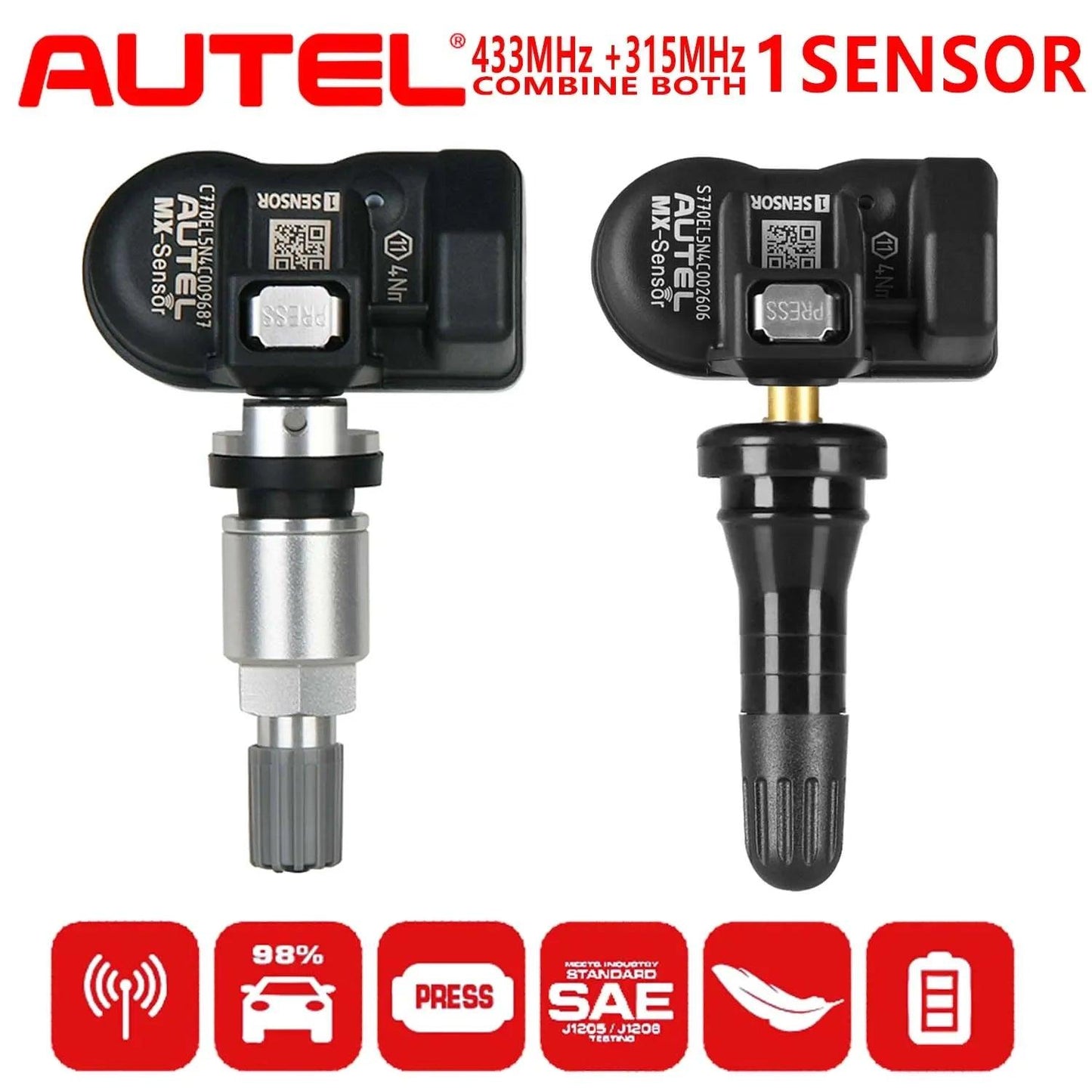 Autel 2in1 MX-Sensors TPMS Car Tire Sensor 433MHZ 315MHZ Clone-able Programming Sensors Work with TS501 TS508 Russian in Stock - Dynamex