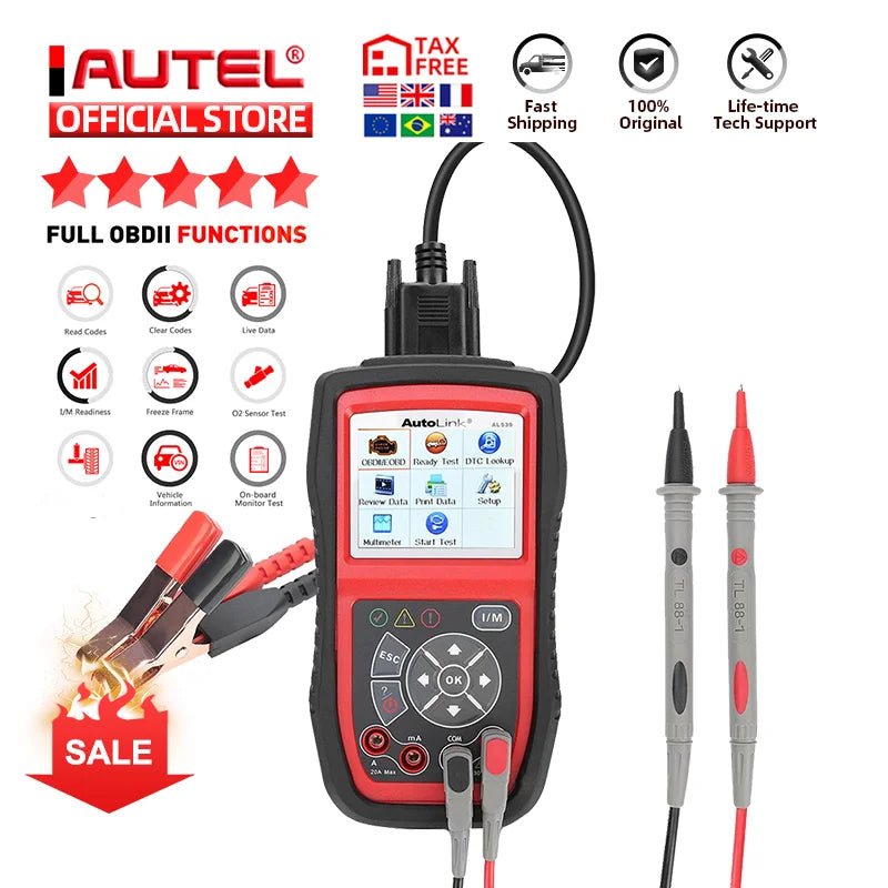 Autel AL539B Auto Code Reader Electrical Battery Tester for 12 Volts Batteries EOBD OBD 2 OBD2 Scanner Original Free Shipping - Dynamex