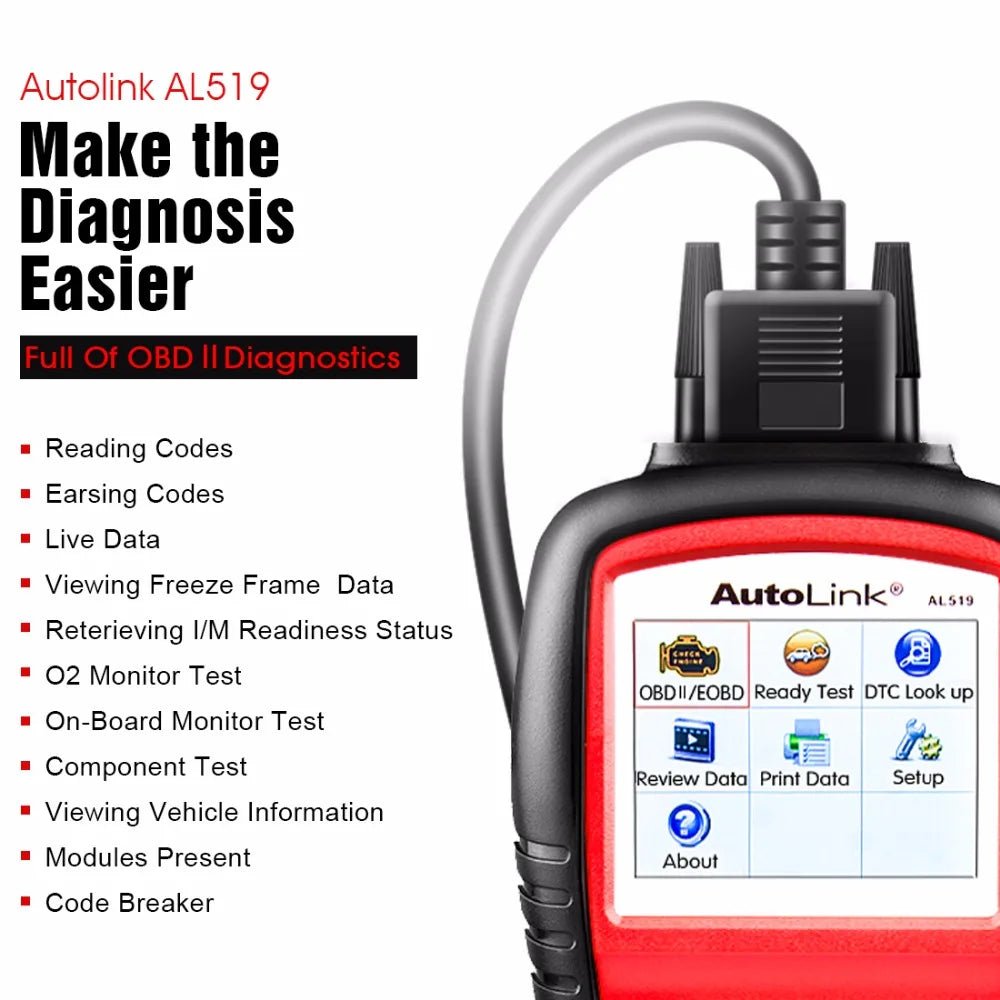 Autel AutoLink AL519 Full OBD2 Scanner All 10 modes OBDII/EOBD Car Diagnostic Tool One-Click I/M Readiness Key PK CR3001 & KW310 - Dynamex
