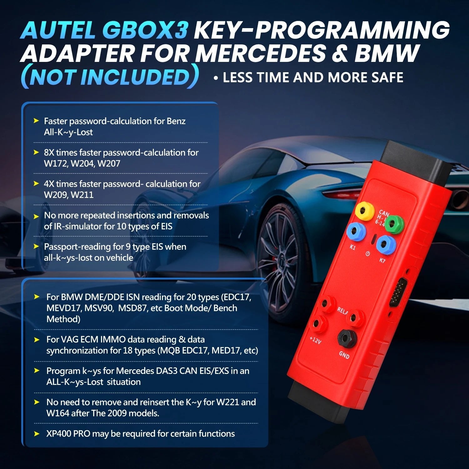 Autel GBOX 3 Key Programming Accessory Key for Mercedes-benz and BMW, Working with Autel KM100/ IM508/ IM608/ OTOFIX IM1/ IM2 - Dynamex