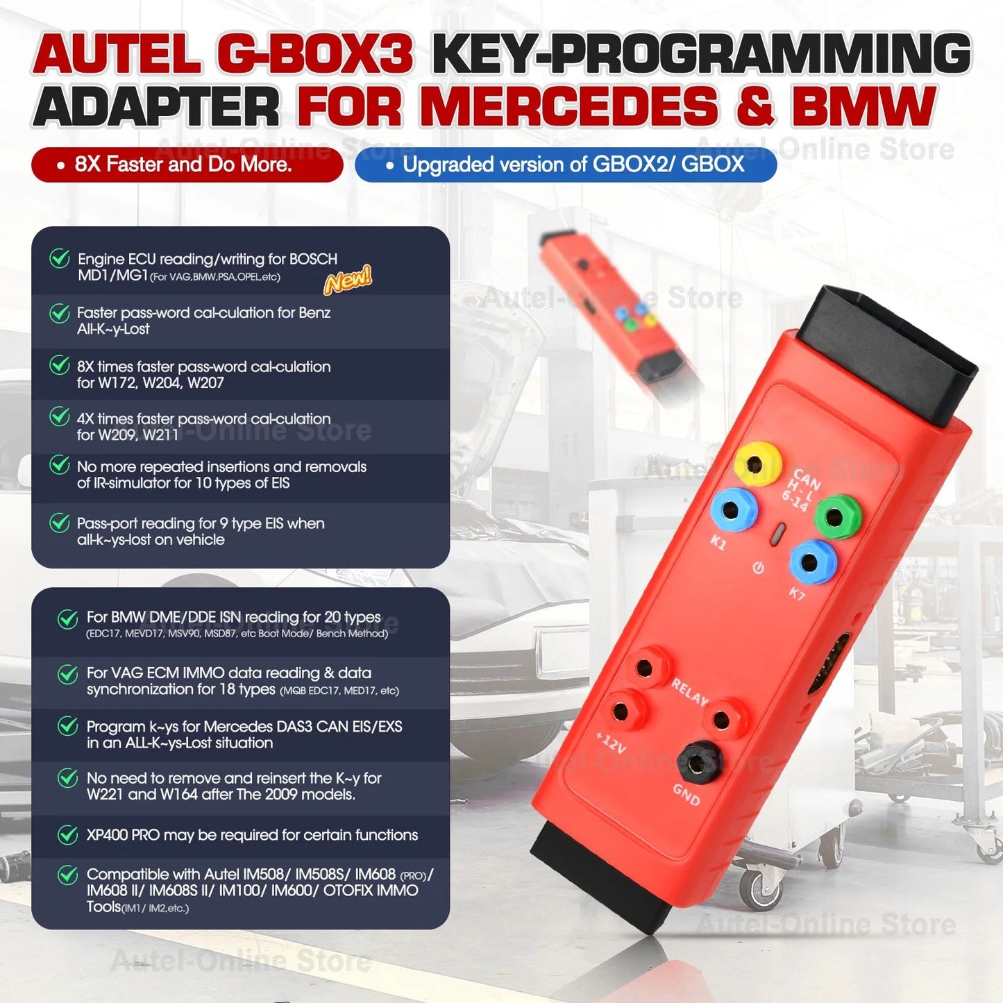 Autel GBOX3 Key Programming Tool G-BOX For Mercedes-Benz BMW Toyota 4A All Key Lost Work Key Programmer With KM100/ IM508/ IM608 - Dynamex