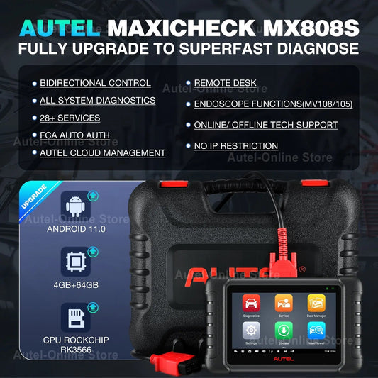 Autel MaxiCheck MX808 S Car Diagnostic Scan Tool All Systems Diagnosis Scanner with 25 Advanced Service Same as MaxiCOM MK808S - Dynamex