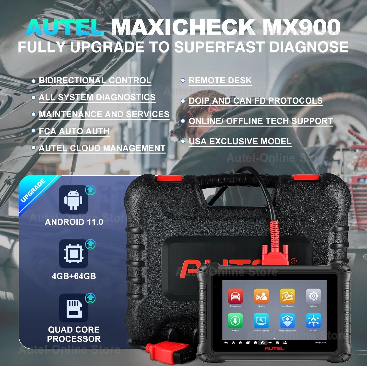 Autel MaxiCheck MX900 Diagnostic Tool, Latin Version Scanner With GM Brazil, Fiat Brazil, VW Brazil, CAN FD, 3 Years Update - Dynamex