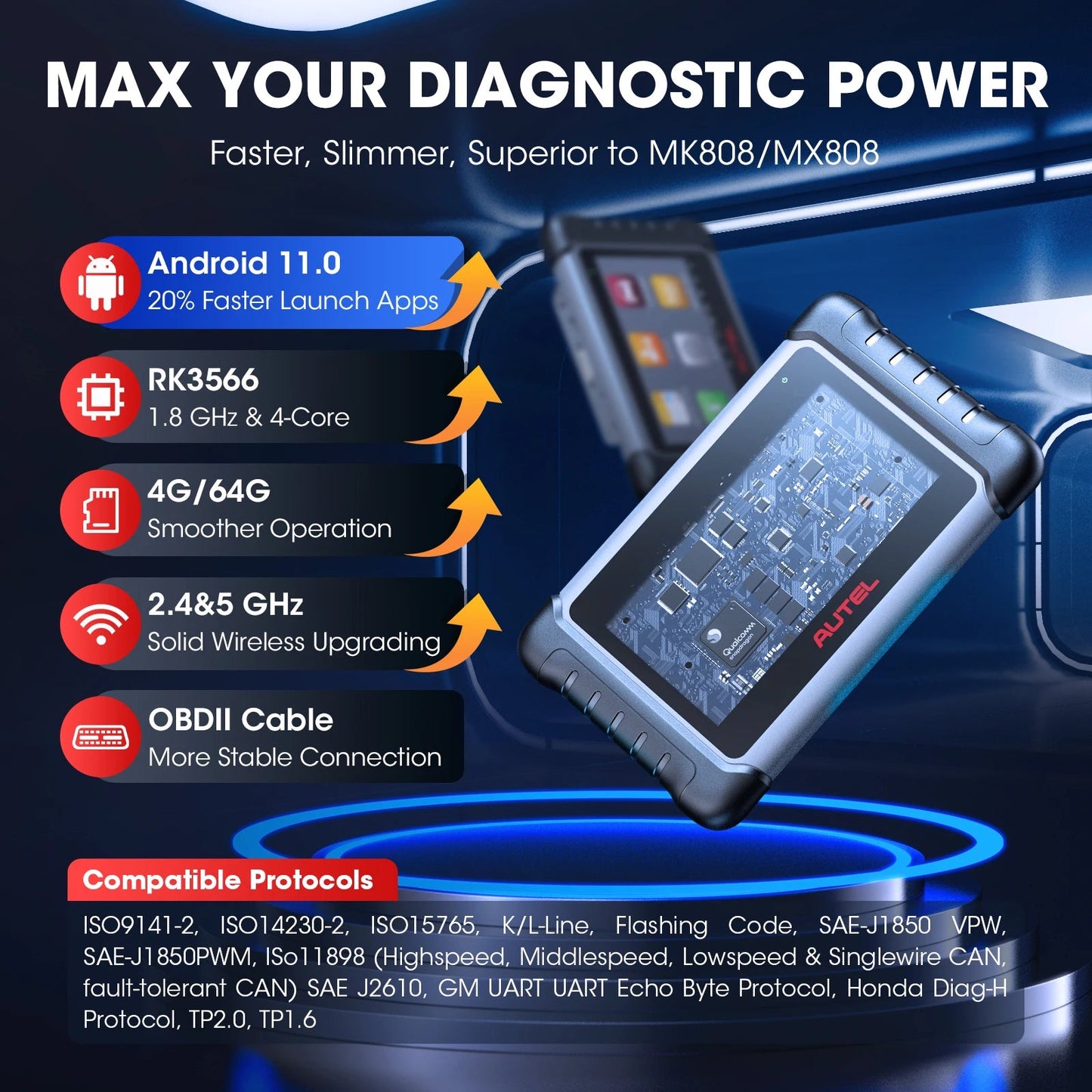 Autel MaxiCOM MK808 MK808S OBD2 Scanner Automotivo Car Diagnostic Tool OBD 2 Scanner Active Test Code Reader Key Coding Tool - Dynamex