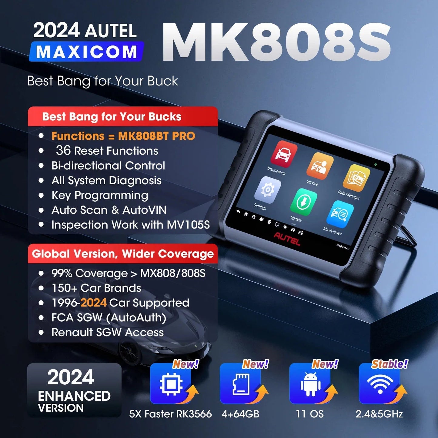 Autel MaxiCOM MK808 MK808S OBD2 Scanner Automotivo Car Diagnostic Tool OBD 2 Scanner Active Test Code Reader Key Coding Tool - Dynamex