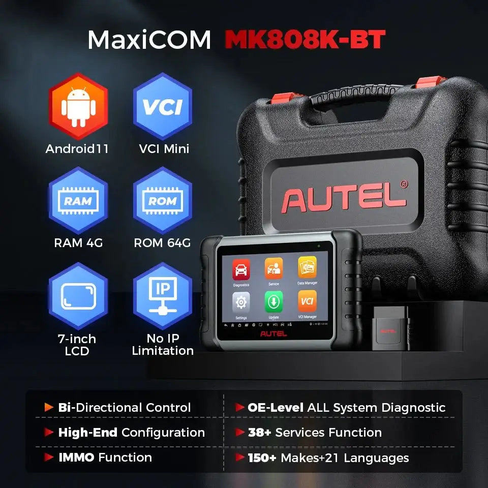 Autel MaxiCOM MK808KBT PRO MK808K BT Bluetooth Car Diagnostic Tools Full Bidirectional OBD2 Scanner Auto Diagnosis PK MK808 MK80 - Dynamex