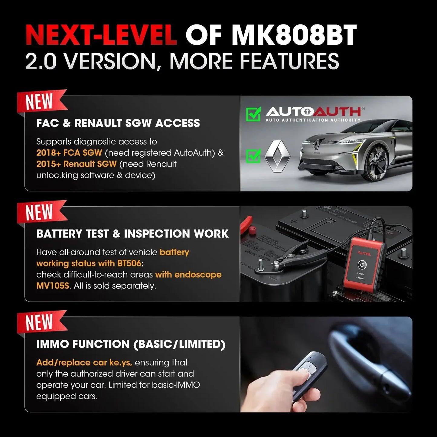 Autel MaxiCOM MK808KBT PRO OBD2 Scanner Automotivo Car Diagnostic Scan Tool MK808K-BT OBD 2 Code Reader Key Coding Active Test - Dynamex