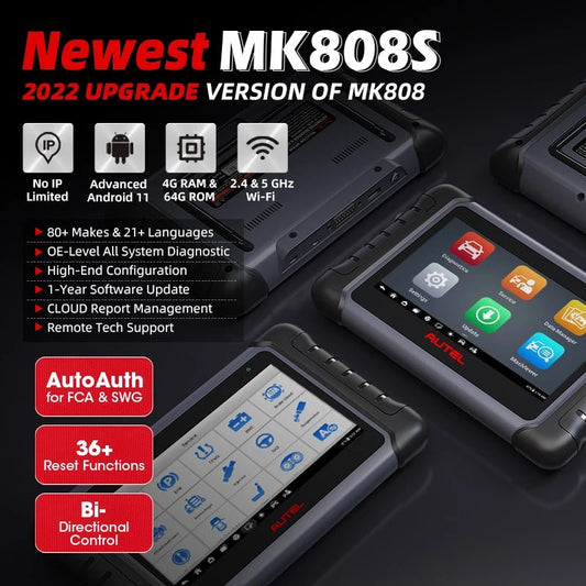 Autel MaxiCOM MK808S Diagnostic Tools OBDII OBD2 Scanner OE-level Automotive Scan Tool Bi-Directional Scanner Upgraded of MK808 - Dynamex