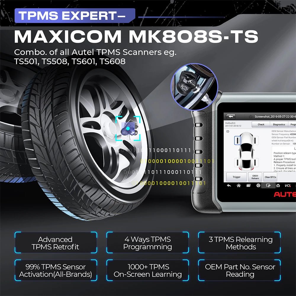 Autel MaxiCOM MK808S-TS TPMS Diagnostic Tools Bi-directional Control Automotive Obd2 Scanner Professional PK MP808BT MK808BT - Dynamex