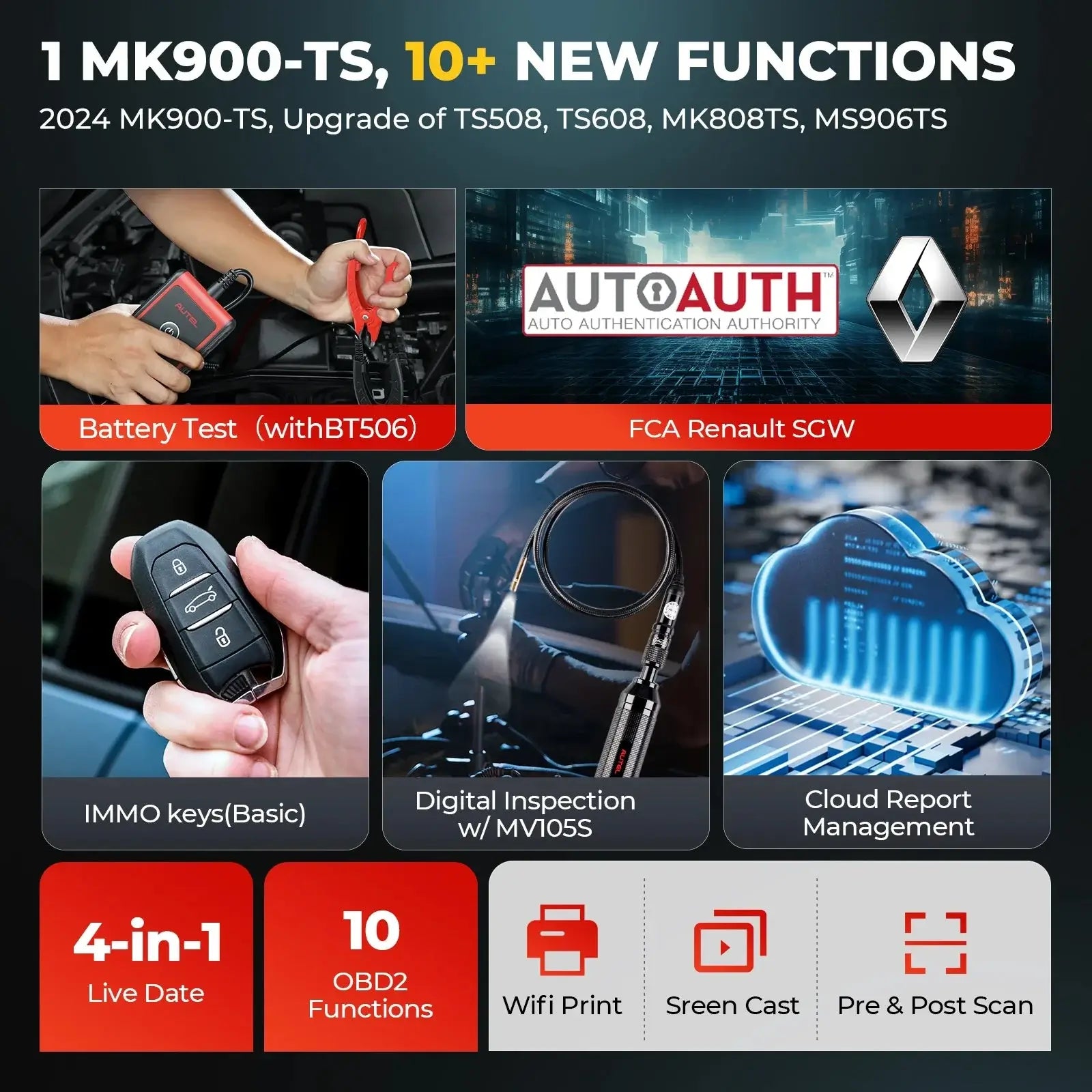 Autel MaxiCOM MK900-TS Diagnostic Scanner Bidirectional Full TPMS Tool DoIP/CAN FD 8 Inch Scan Tools 2024 Updated MK808S-TS - Dynamex