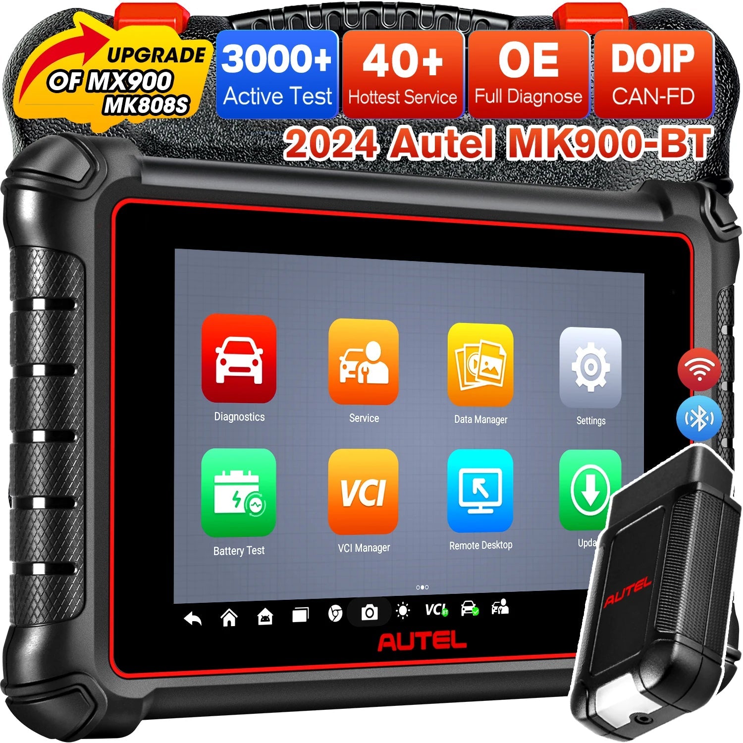 Autel MaxiCOM MK900BT Bidirectional Diagnostic Tool, Active Test, 40+ Service with CAN FD/ DOIP, Upgrade of MK808BT PRO/ MK808S - Dynamex