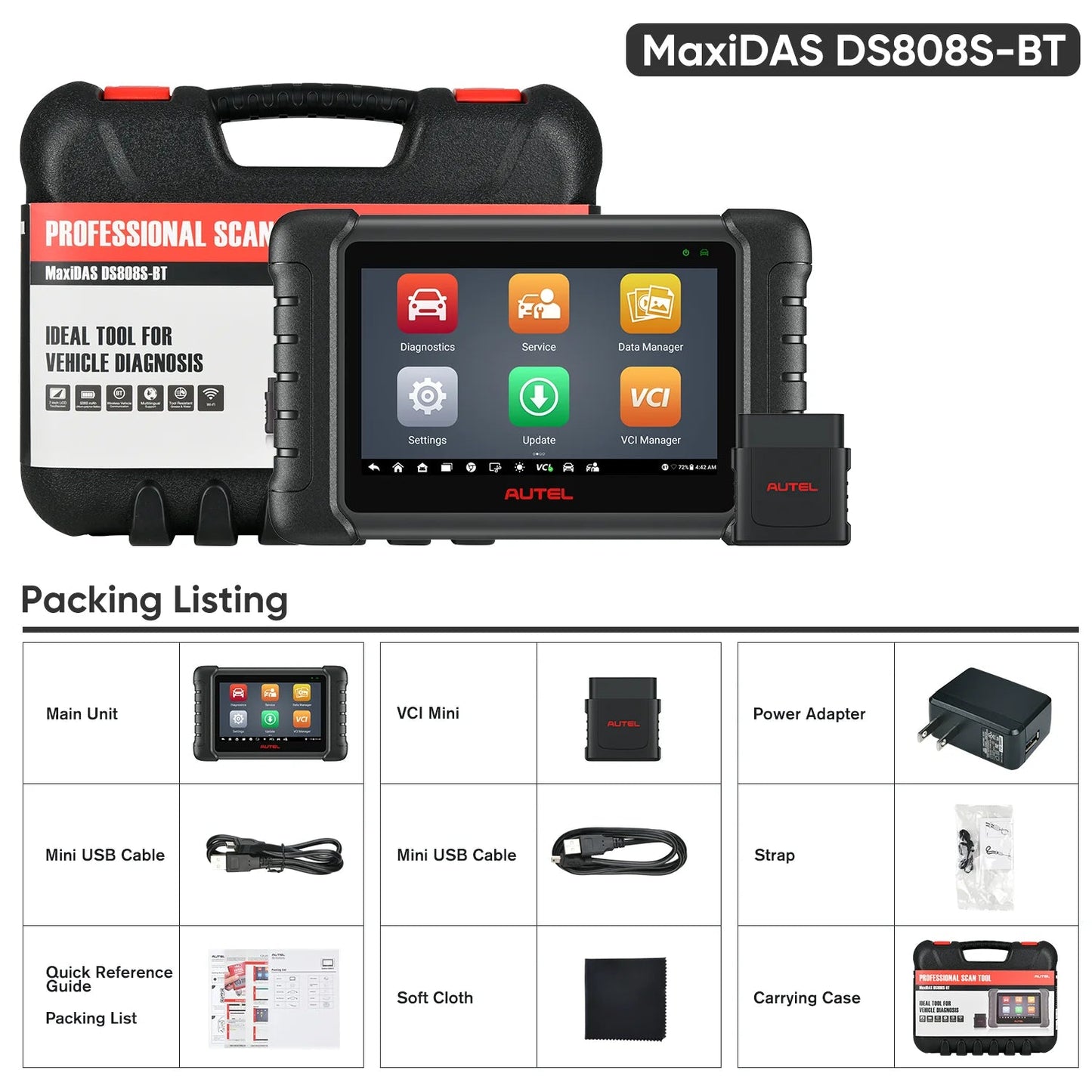Autel MaxiDAS DS808 Diagnostic Scanner 2024 New Hardware Upgrade DS808S-BT Car Scan Tool with Non-OBD2 Adapters Kit - Dynamex
