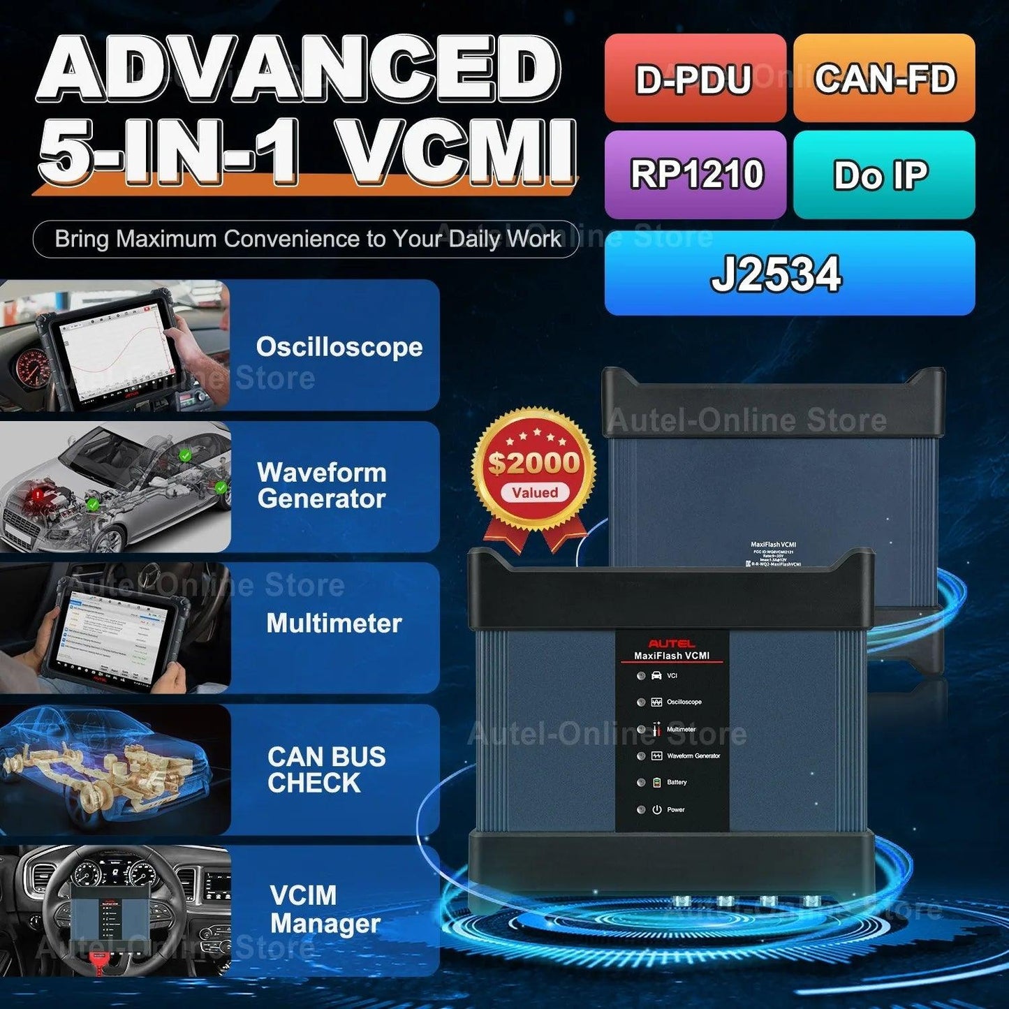 Autel MaxiFlash VCMI Vehicle Communication Measurement Interface, Built-in Oscilloscope, Waveform Generator, Multimeter, CAN FD - Dynamex
