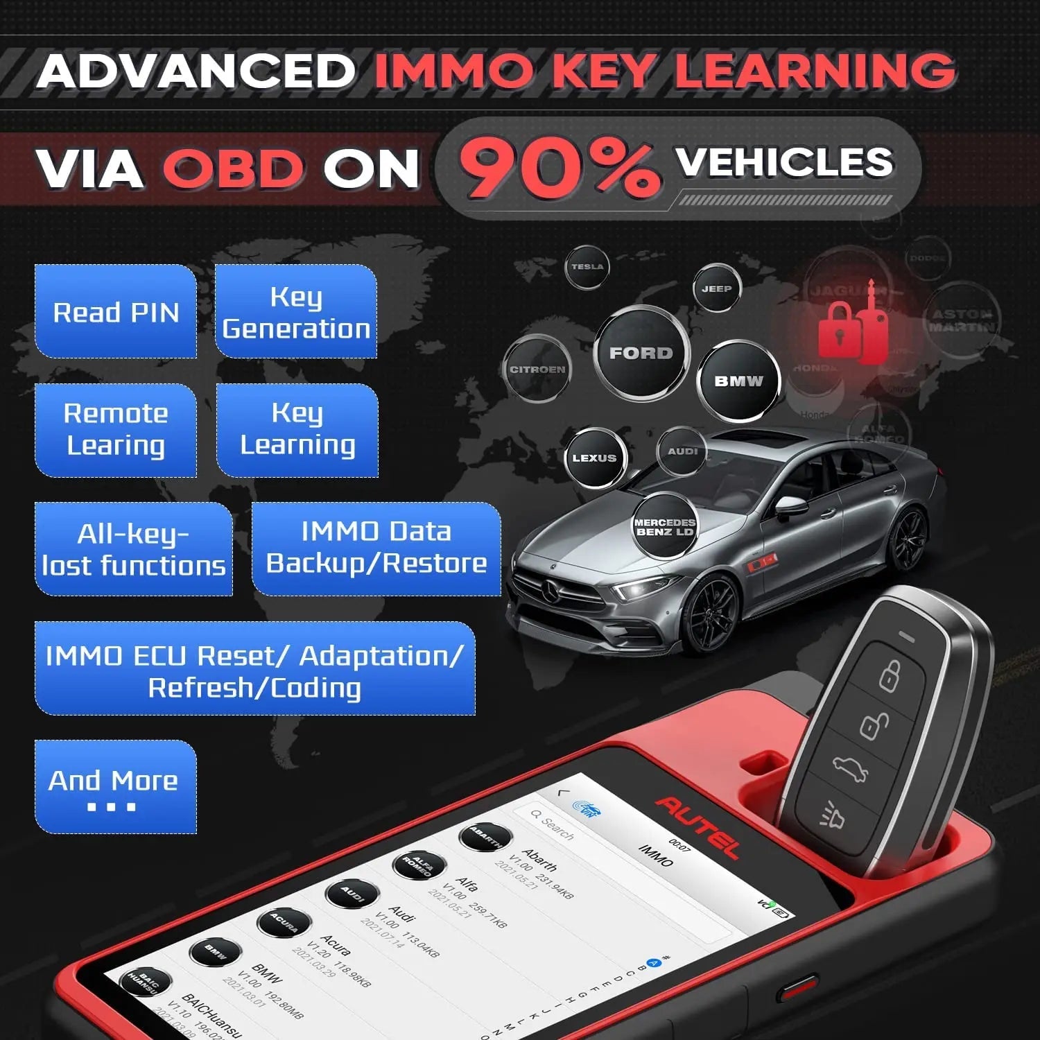 Autel MaxiIM KM100 Key Fob Programming Immobilizer Tool 2PCS Autel IKEY for 60s Key Generation OBD IMMO Key Learning on 99% Car - Dynamex