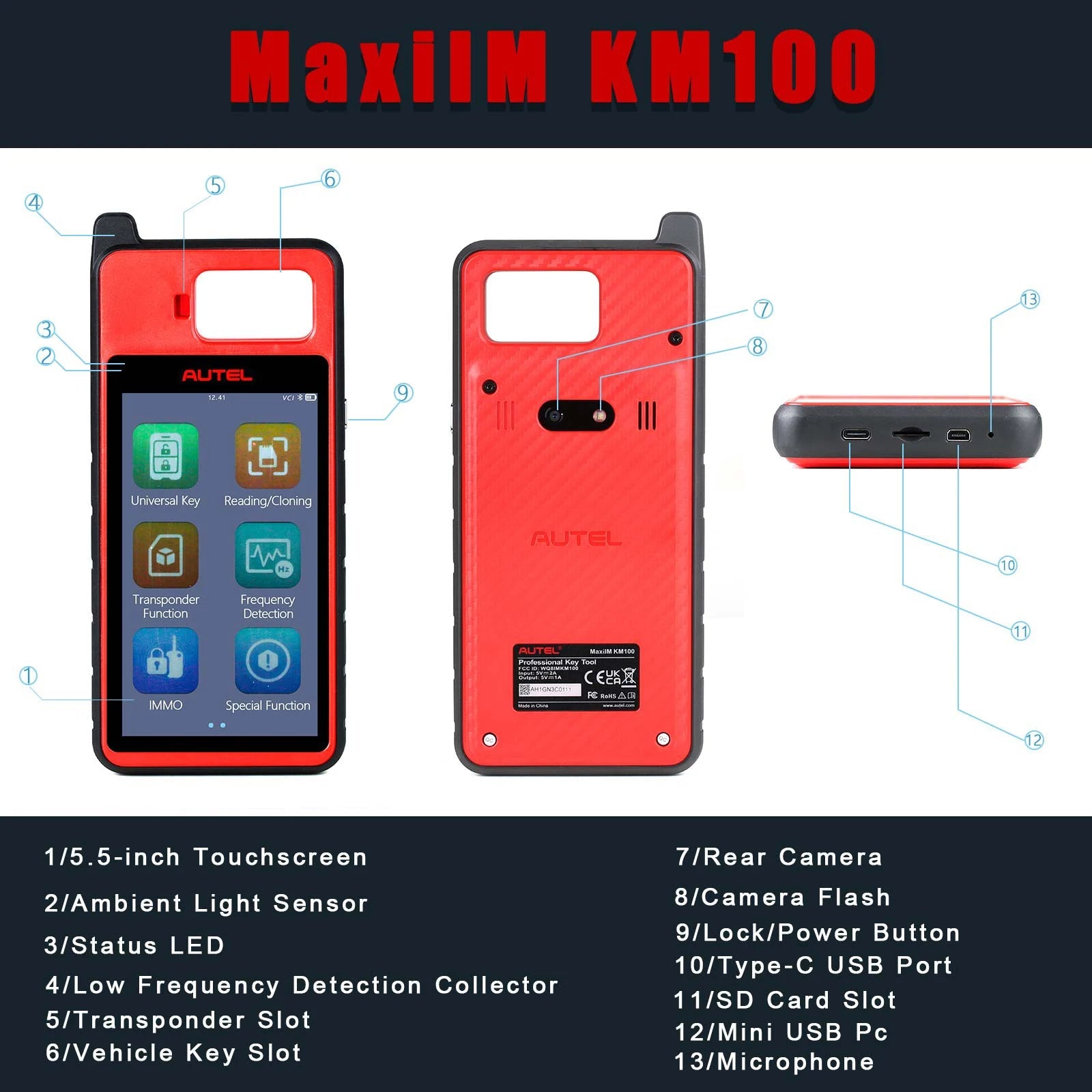 Autel MaxiIM KM100 Universal Key Generator Kit Fast Key Generation Tool Transponder Reading/ Writing/ Cloning Key Renew Tool - Dynamex