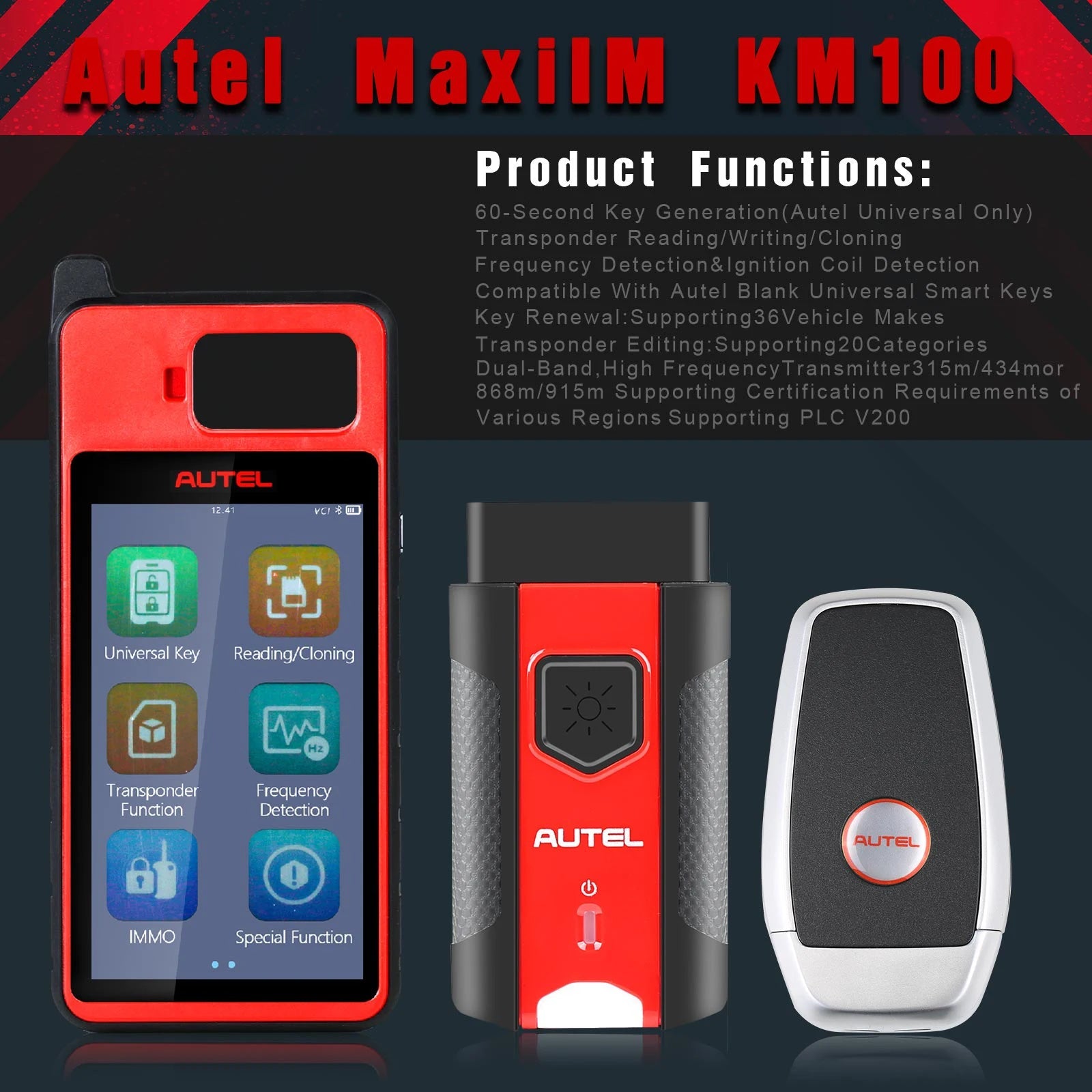 Autel MaxiIM KM100 Universal Key Generator Kit Fast Key Generation Tool Transponder Reading/ Writing/ Cloning Key Renew Tool - Dynamex